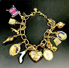 DISNEY GOLD-TONE ALADDIN BEAUTY  BEAST CINDERELLA PRINCESS 12 CHARM BRACELET