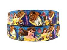 Beauty And The Beast Blue 1" Wide Repeat Ribbon Sold in Yard Lots