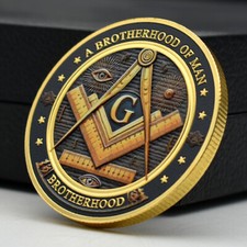 Moneda Desafío Dorado Una Hermandad del Hombre Masónica Medalla Conmemorativa de la Francmasonería
