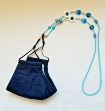 Handmade One Of A Kind Beaded Mask Holder Chain  Lt Blue/White Art Glass