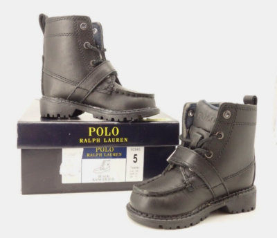 NEW Polo Ralph Lauren Ranger HI II Boots Black Leather Toddler Boys Sz