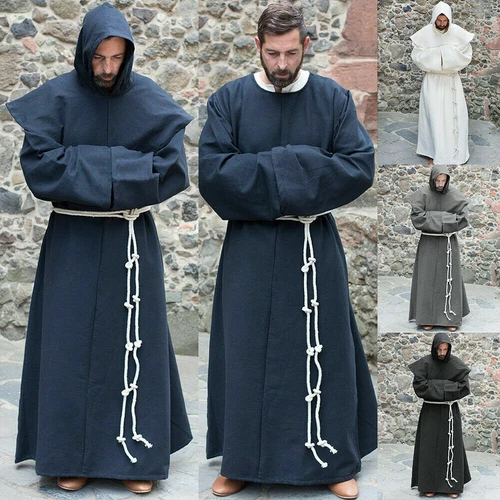 Renaissance Men Medieval Priest Monk Robe+Hooded Shawl Halloween Cosplay Costume - Bild 1 von 16