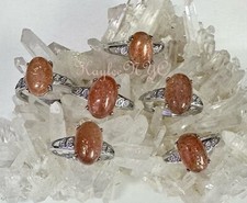 Wholesale Lot 6 Pcs Natural Sunstone White Bronze Rings