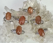 Wholesale Lot 6 Pcs Natural Sunstone White Bronze Rings