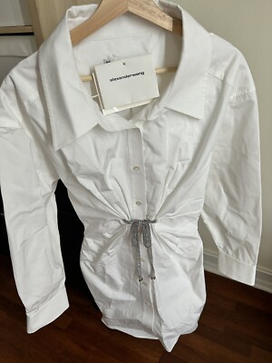 Alexander Wang Athena Twist Front Off Shoulder Dress W/ Crystal Bow Ties 