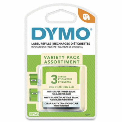 Dymo 12331 LetraTag Paper/Plastic Label Tape Value Pack, 1/2'' x13ft, Assorted