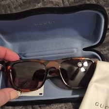Gucci GG1427S 004 Square Tortoise Shell Sunglasses Brown Tinted Plastic Lens