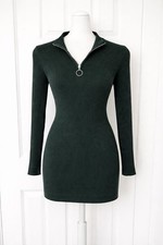 Dark Green Ribbed Zip Neck Dress – Y2K / Indie – UK 10  .