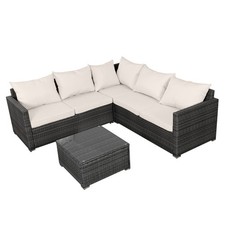 5 Seater Rattan Furniture Set Corner Sofa Table w/ Furniture Cover Garden Patio