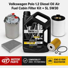 Volkswagen Polo 1.2 TDI 2010-2014 Diesel Oil Air Fuel Cabin Filter Kit + 5L 5W30