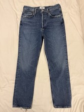 AGOLDE Riley Women's Medium Wash High Rise Straight Leg Frayed 5-Pocket Jeans