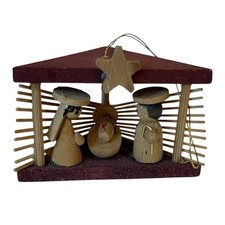 Vintage Nativity Ornament Wooden Crèche Mang...