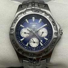 Fossil Blue Mens Watch 37mm Blue Dial Day Date BQ-9185 Stainless New Battery 6"