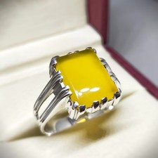 Yemeni Aqeeq Ring For Men, 925 Sterling Silver Natural Agate Ring, Shia Ring