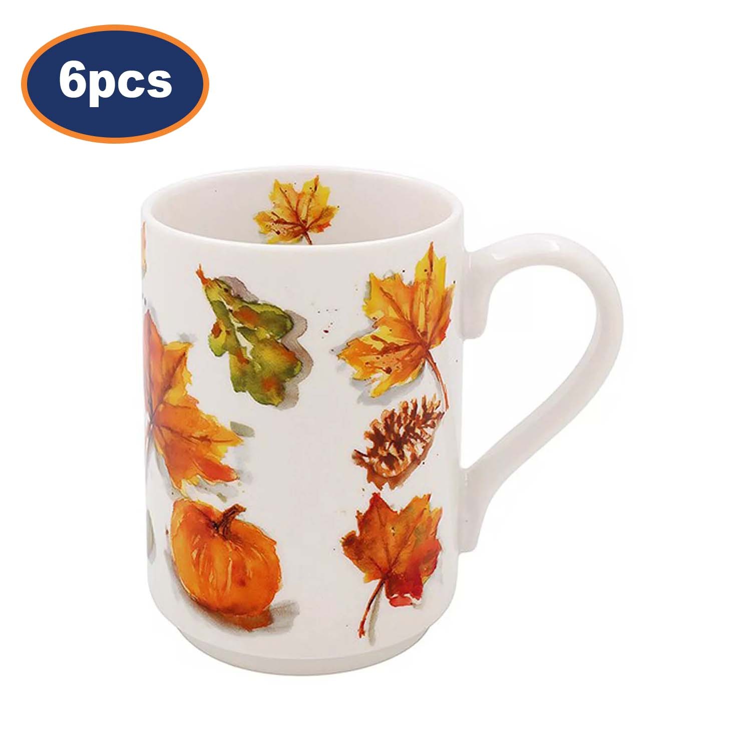 Ceramic Coffee Mug Set 300ml Cups Autumn Fall Theme Nature Design Drinkware 6pcs