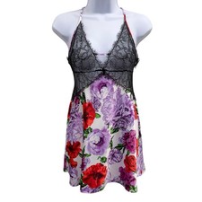 Victoria  s Secret Slip Dress Night Gown Floral Red Purple White Black Lace READ 