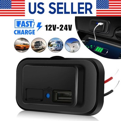 12-24V 4.8A Dual USB PD QC3.0 Car Boat RV Charger Socket LED Power Outlet lot