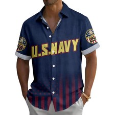 Patriotic Hawaiian Shirt Button Up Casual Beach Parade