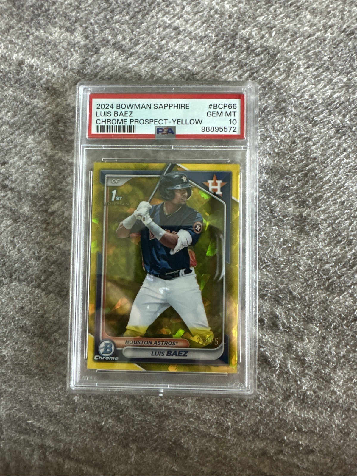 2024 Bowman Sapphire Edition Chrome Prospects Luis Baez #BCP-66 Yellow /75 (RC)