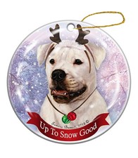Holiday Pet American Bulldog White Reindeer Dog Porcelain Christmas Ornament