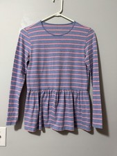 Vineyard Vines girls long sleeve blue and pink striped shirt with ruffle, sz L