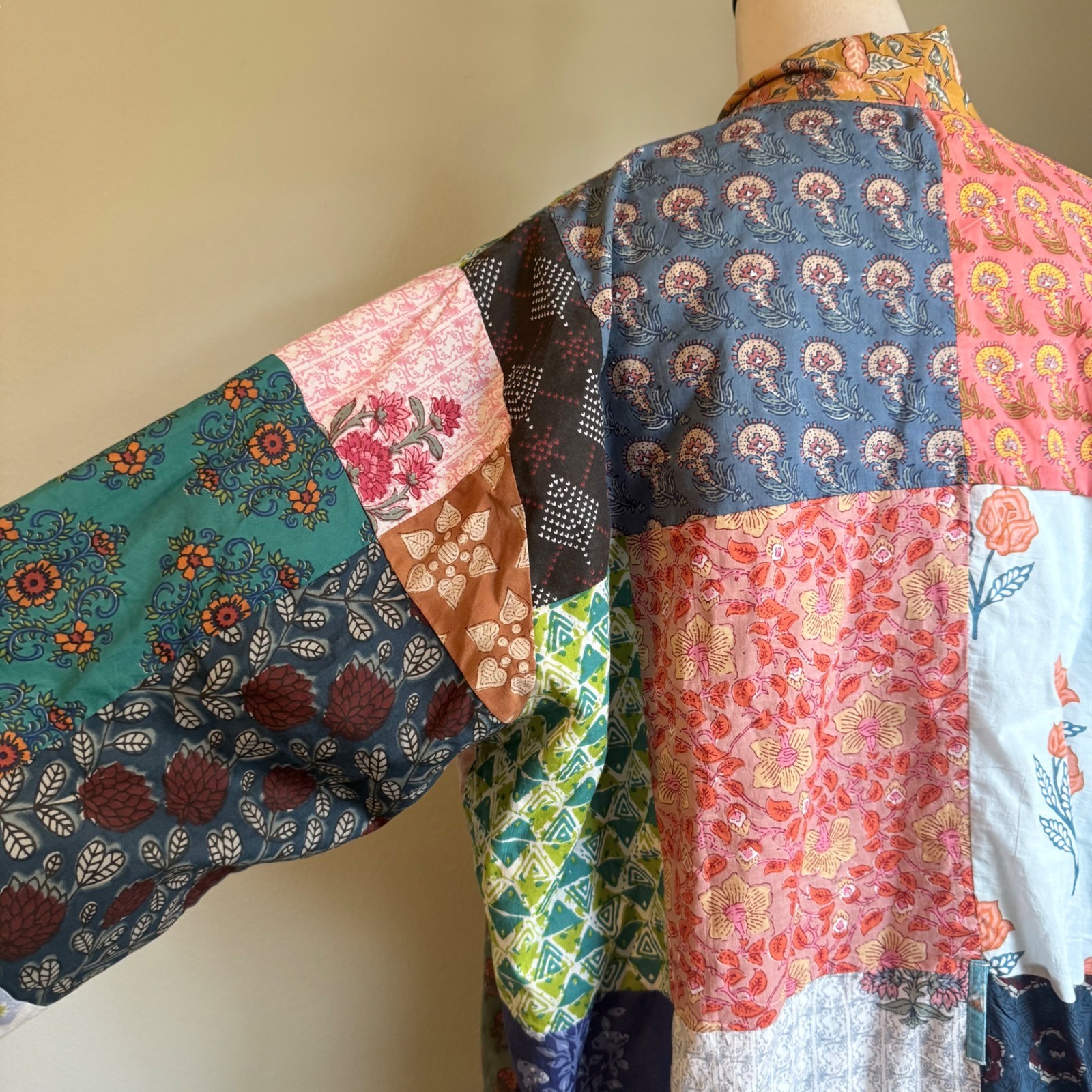 Boho Patchwork Cotton Kimono Robe Duster Block Pr… - image 3