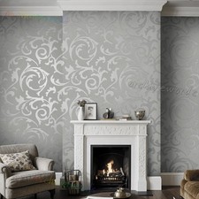1-6X Glitter Damask Floral Wallpaper Paste The Wall Textured Heavy Feature Wall