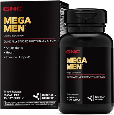 GNC Mega Men Multivitamin 90 Caplets Immune Energy Support Vitamin D3 Adult Men