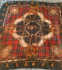 Vintage Equestrian Tartan Rolled Edge Scarf