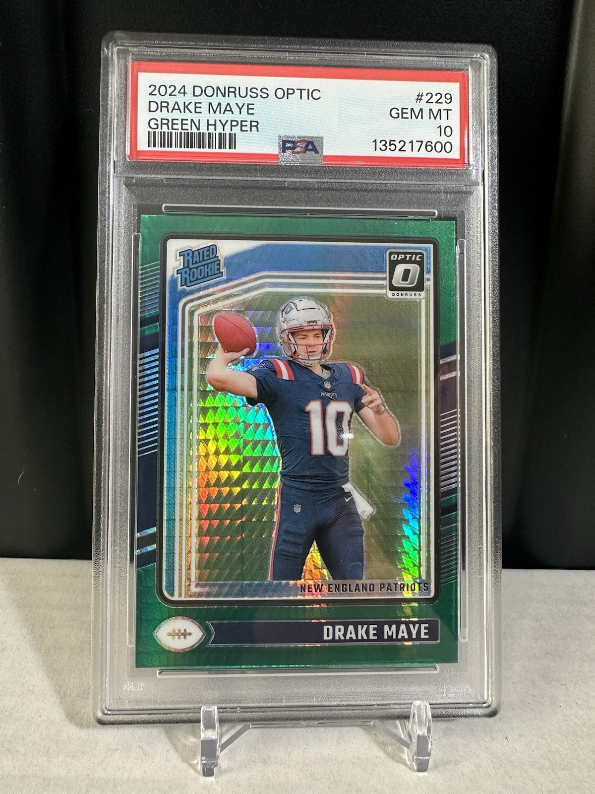 2024 Panini Donruss Optic - Drake Maye Green Hyper Prizm #229 PSA 10 (RC)
