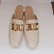 Womens Mules Beige Cream Size 6-6.5 Wide Fit Slip On
