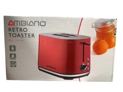 Designer Retro Doppelschlitz Toaster 1000W 6 Stufen Abnehm Brotaufsatz In Rot
