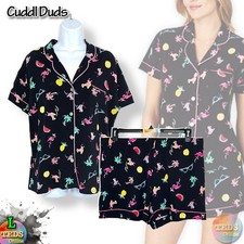 NWOT Cuddl Duds Women's L 2-Pc. Printed Notched-Collar Shortie Pajamas Set