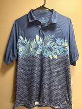 Tommy Bahama IslandZone Polo Shirt Mens M Blue Floral UPF 30 Performance