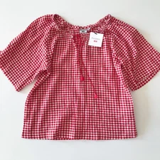 Uniqlo JW Anderson Women Gathered Short Sleeve Blouse Red Gingham XS NWT