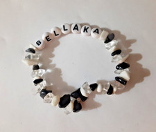 BELLAKA Beaded Stretch Bracelet Black White Clear Acrylic Letter Beads, 6"