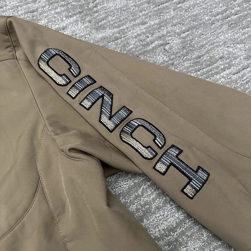 Cinch Jacket Mens Large Tan Softshell Full Zip Western Striped Embroidered Logo - Image 4 of 4
