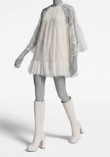 Alice + Olivia Women's White Lace Braided Trim Ruffled Hem Delia Dress Size: M
