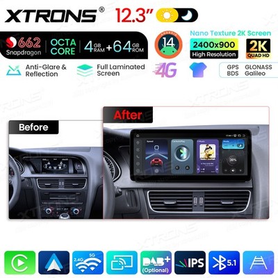 XTRONS 2K 12.3'' Android 14 4G 64G Car Stereo for Audi A4 B8 Octa Core Qualcomm