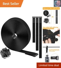 20Ft Adjustable Cable Straps with 30 Buckles - Perfect Cord Organizer in Black