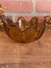 Blenko Art Glass Small 8 Petal Lotus Bowl, Amber ~ Hand Blown Bowl ~ MCM vintage