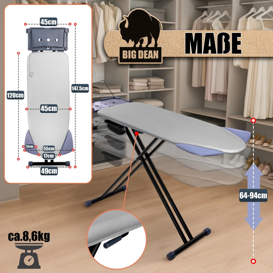 Bugelbrett XXL (120x45 cm Bugelflache) inkl. ausklappbarer Schulterpassform - Bild 3 von 4
