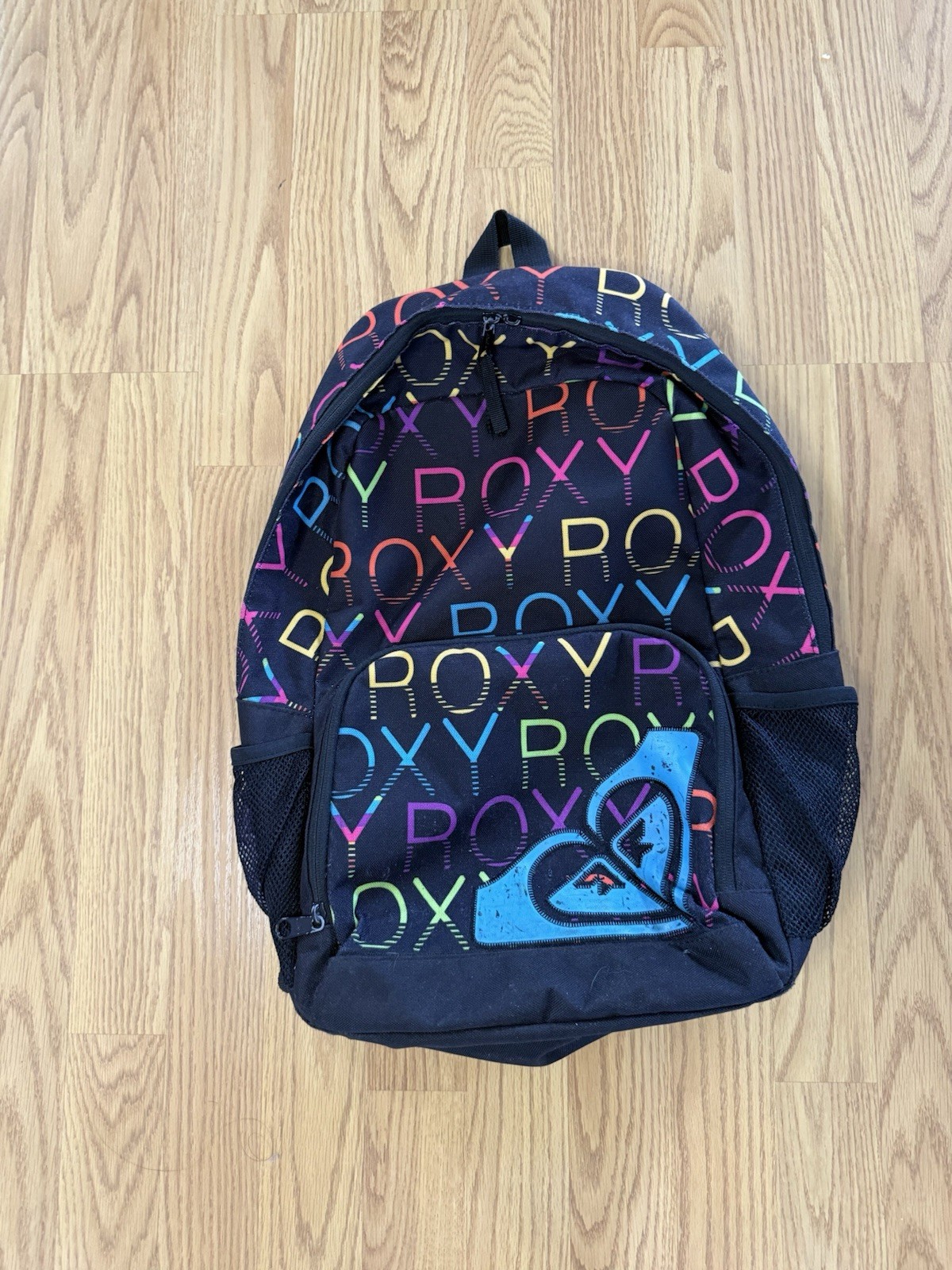 ROXY Multicolor Logo Black Backpack – School Travel Bag, Classic Surf Style