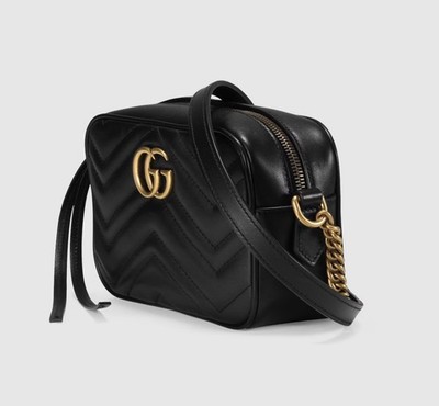 Gucci GG Marmont Mini Camera Bag Black Chevron Leather 448065