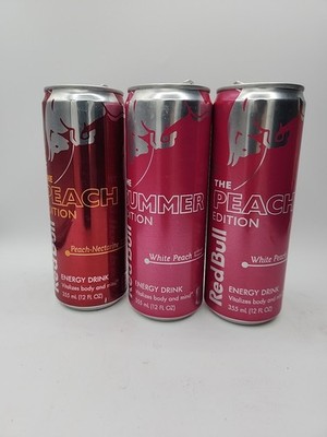 Red Bull Energy Drink Cans 3x White Peach & Peach/Nectarine Empty