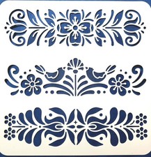 Folk Art Flower Border Stencil for Painting On Wood - 8X8 " - Birds Template