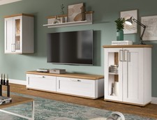 Wohnwand Schrankwand 4-teilig weiß Lärche Eiche Landhaus modern 315 cm Mirano