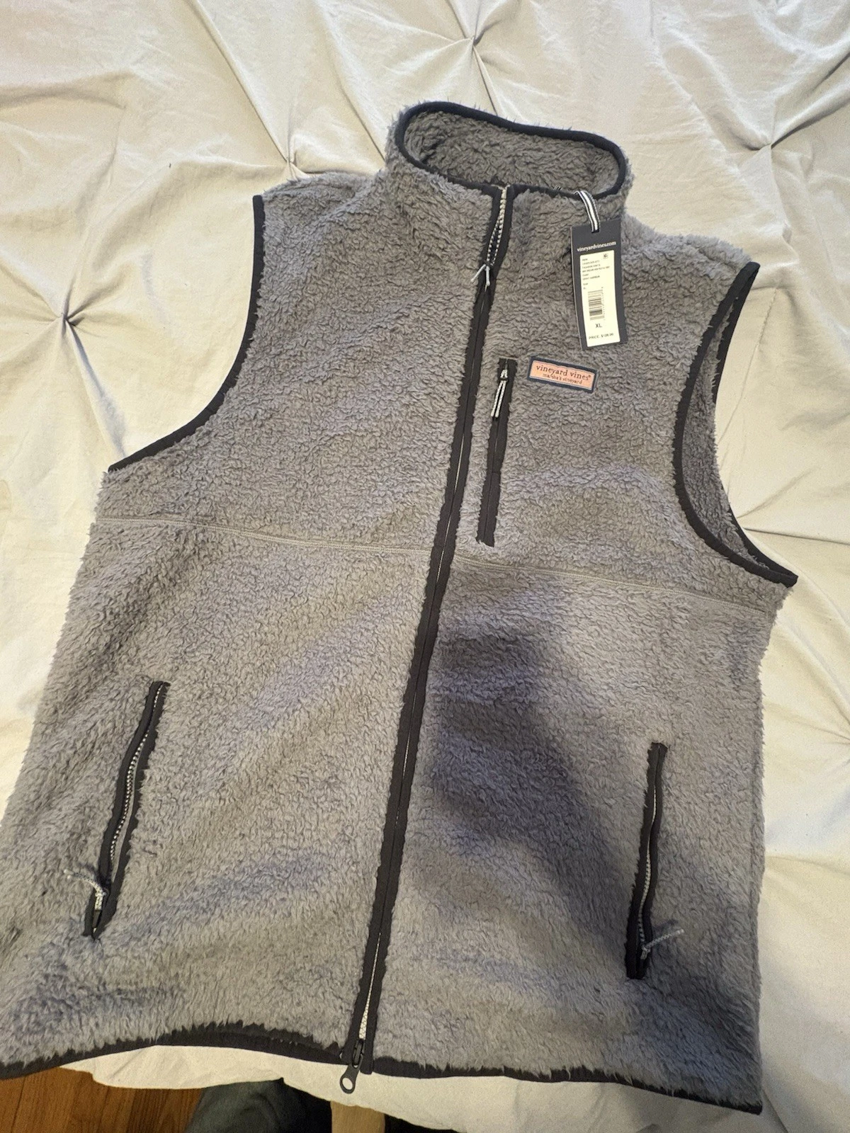 Vineyard Vines Harbor Fleece Vest Mens XL Gray Full Zip NEW