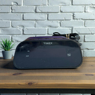 Timex T121 Dual Alarm Clock Purple 7'' Large Display Battery Backup System Tested