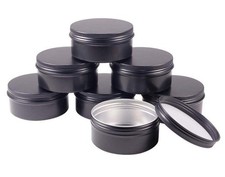3 oz.Tins Black Aluminum Metal Tin Round Screw Top Lid Containers Jars Metal ...